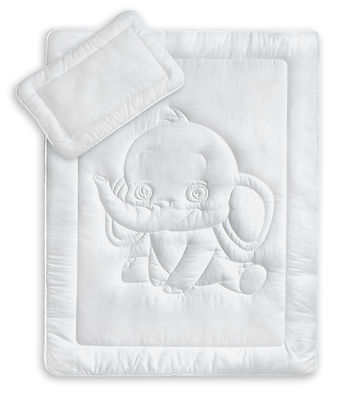 Oeko-Tex Kinder Bettdecken Set mit Elefantensteppung 40x60 + 100x135 cm 95°