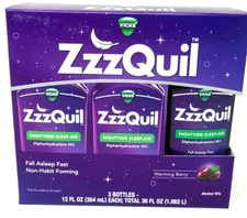 ZzzQuil Nighttime Sleep-Aid Liquid, Berry, 12 fl. oz., 3 pk EXP 6/2026