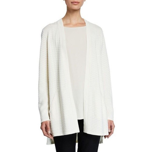 EILEEN FISHER Gr. L Large elfenbein schlichte Strickjacke Seide Bio Baumwolle strukturiert Neu mit Etikett