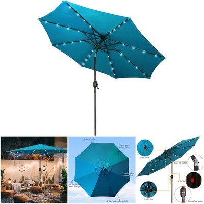 9 Ft Cerulean LED Lighted Patio Umbrella Tilt Crank Garden Deck Backyard Pool