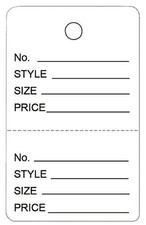 100 Qty Unstrung White Price Tags w/Perforated Stub 1 3/4 x 2 7/8 44x73mm 