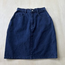 Vintage Jordache Denim Skirt Womens Small Blue Solid High Rise Pencil Pockets