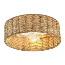 Boho Ceiling Fans with Lights Enclosed Rattan Fandelier with Lights and Remot...