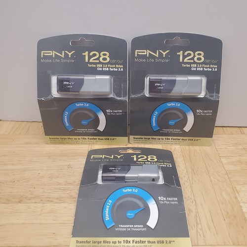 PNY - Turbo Attach 3 128GB USB 3.0 Type A Flash Drive, 3-Pack - Silver