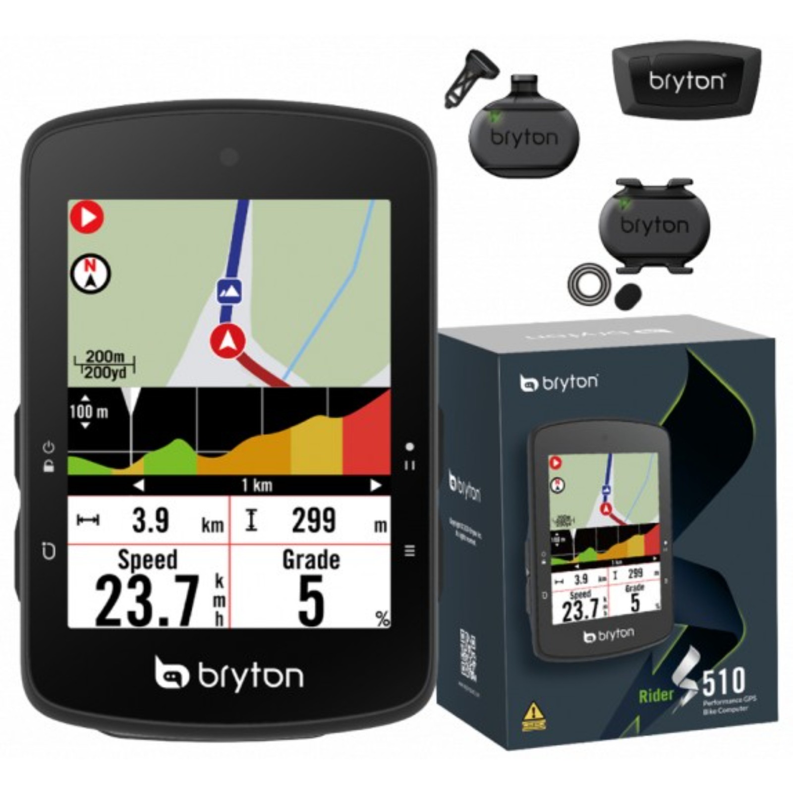 Bryton Rider S510 GPS Cycle Computer - With Sensor Bundle (Speed, Cadence & HRM)