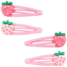 4Pcs Strawberry Hair Clips Pink Snap Hair Clips Barrettes Pink Accessories fo...