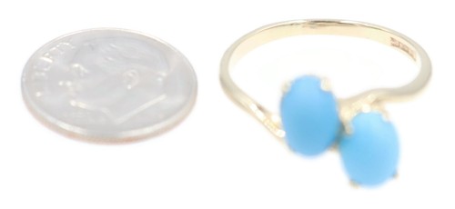 Women's 2.0 Ctw Matte-Finish Cabochon Turquoise 10KT Yellow Gold Bypass Ring 3g - Picture 15 of 19