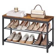 Shoe Bench, 3-Tier Shoe Rack, Industrial Shoe Organizer Storage Bench with Wo...