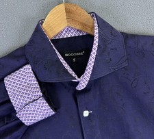 Bogosse Shirt Mens 5 XL Blue Purple Colorful Flip Cuff Floral Jacquard Cutaway