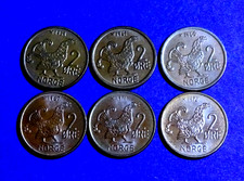 NORWAY 1959/61/65/67/71/72 -  (2 ORE)  CIRCULATED BETTER CONDITION KM#410 BUY-IT