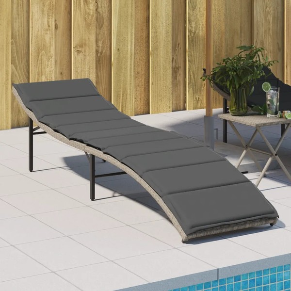 Sonnenliege Poly Rattan Hellgrau Mit Kissen 55X199X50 Cm Garten-image