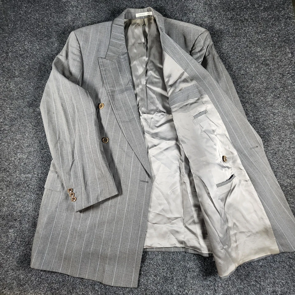 Blazer Hugo Boss Doble Pecho Al Capone Para Hombre 44L Gris Pin Rayas Hecho en EE. UU. Foto 4 de 4