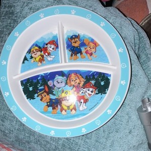 PAW Patrol Kids 3-Compartment Plastic Portion Plate, Round Blue/White EUC