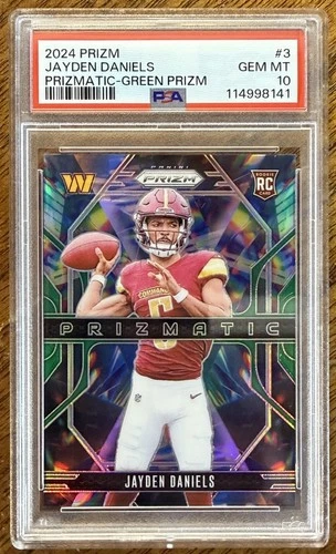 JAYDEN DANIELS 2024 PANINI PRIZM PRIZMATIC GREEN PRIZM ROOKIE RC #3 PSA-10 READ