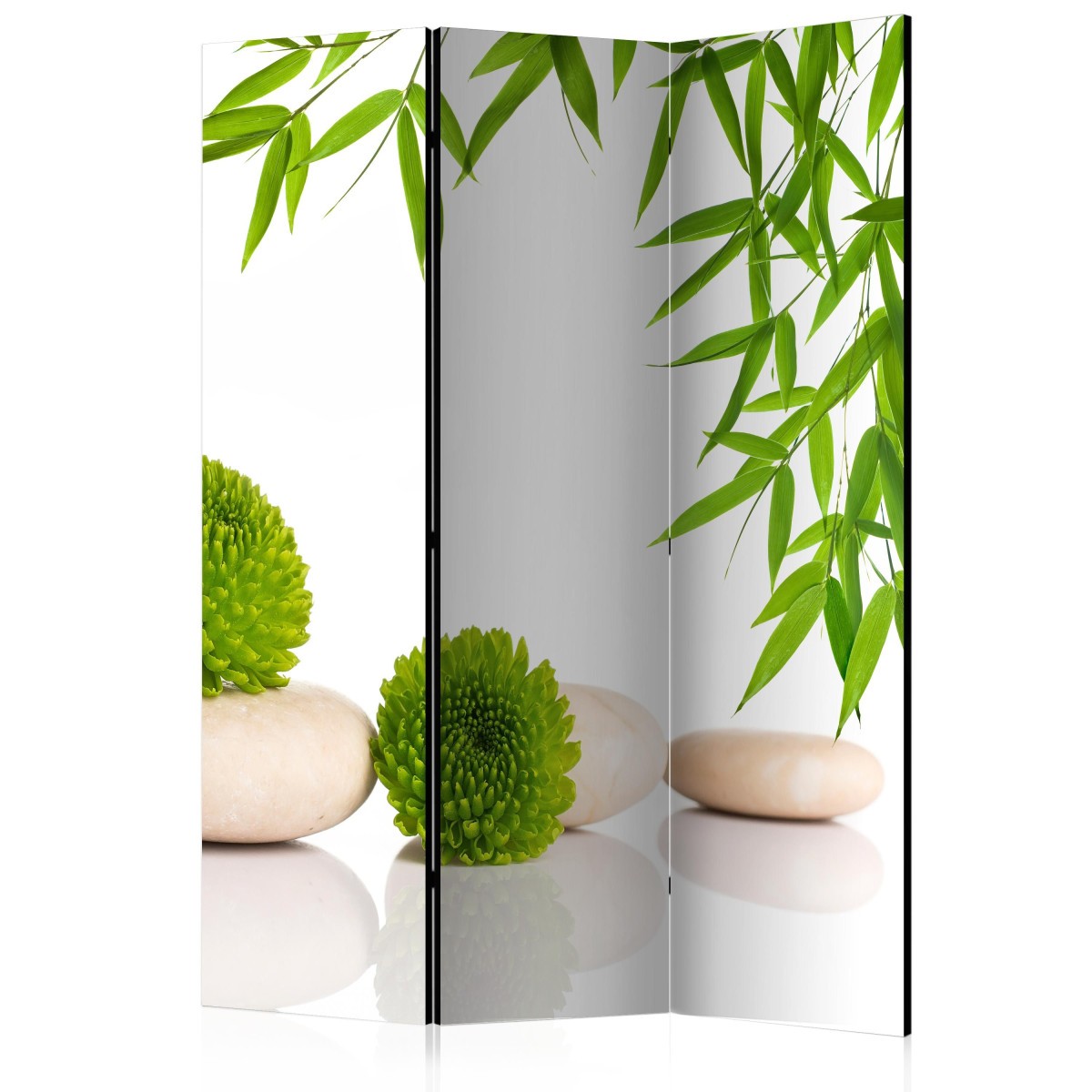 Paravent 3 volets Green Relax 135x172cm en toile intissée verte pour séparation de pièce