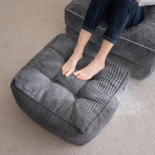 Square Stuffed Pouf Ottoman, Corduroy Poufs with Foam Chunk Filling, Furry an...