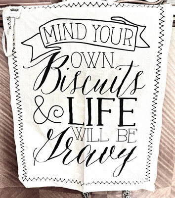 NWT Mud Pie Cotton Kitchen Towel Mind Your Own Biscuits Life Will Be Gravy Fun