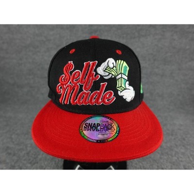 Self Made Money Embroidered Snapback Hat Black Red Premium Style