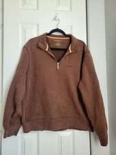 Eddie Bauer Men's Brown Quarter Zip Mock Neck Knit Sweatshirt Logo Size L