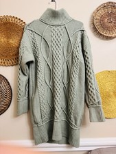 Forever 21 Sage Green Knit Turtleneck Sweater Dress Sz L