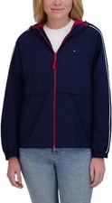 Tommy Hilfiger Women s Windbreaker Jacket Lightweight Hooded Navy Blue Sz S New