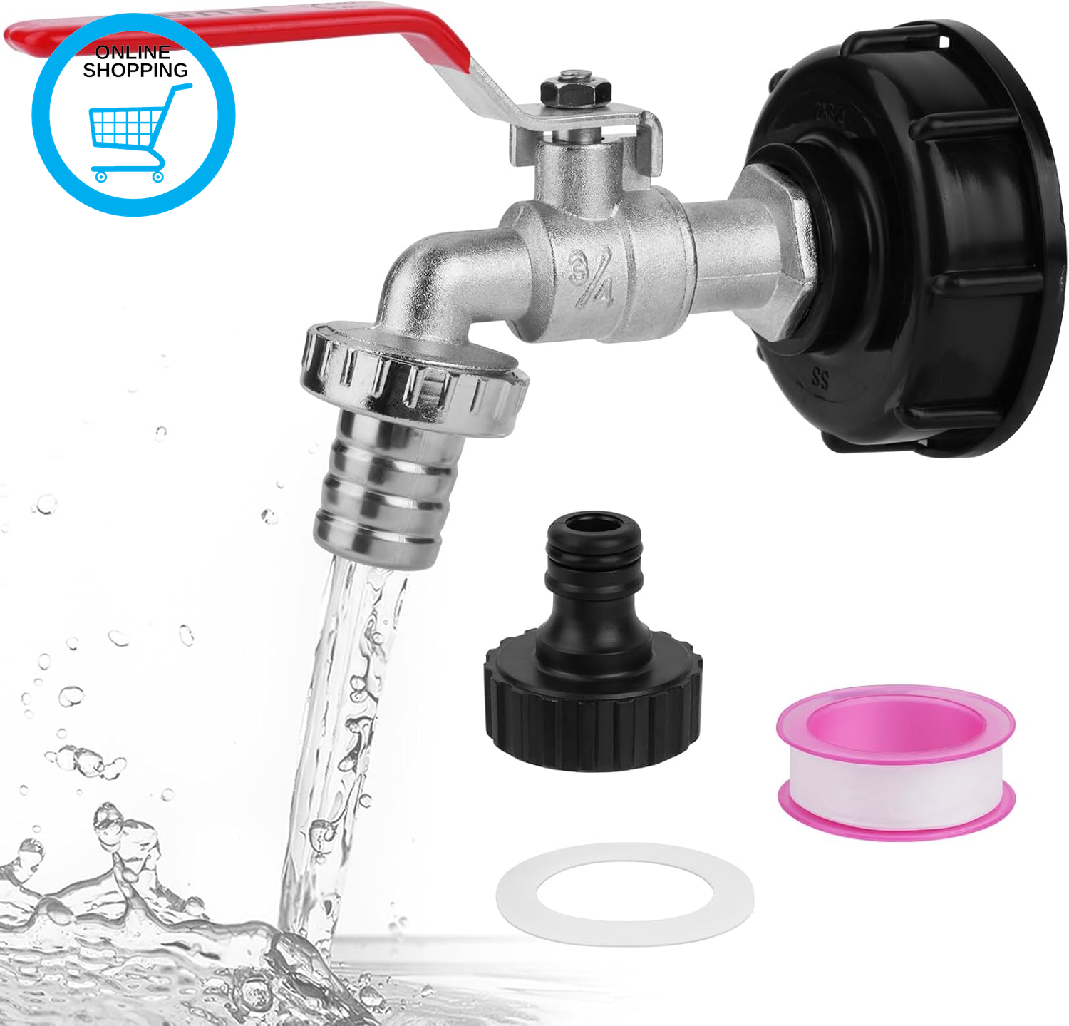 3/4"" Brass IBC Tank Fittings, Leakproof Water Butt Tap with Hose Connector, 1000