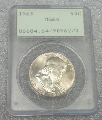 1963 FRANKLIN SILVER HALF 50c PCGS MS64 OGH RATTLER (3178)