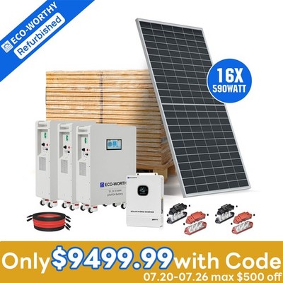 ECO-WORTHY 9440W Solar Panel +10KW 120V/240V inverter & 48KWh Lithium Battery