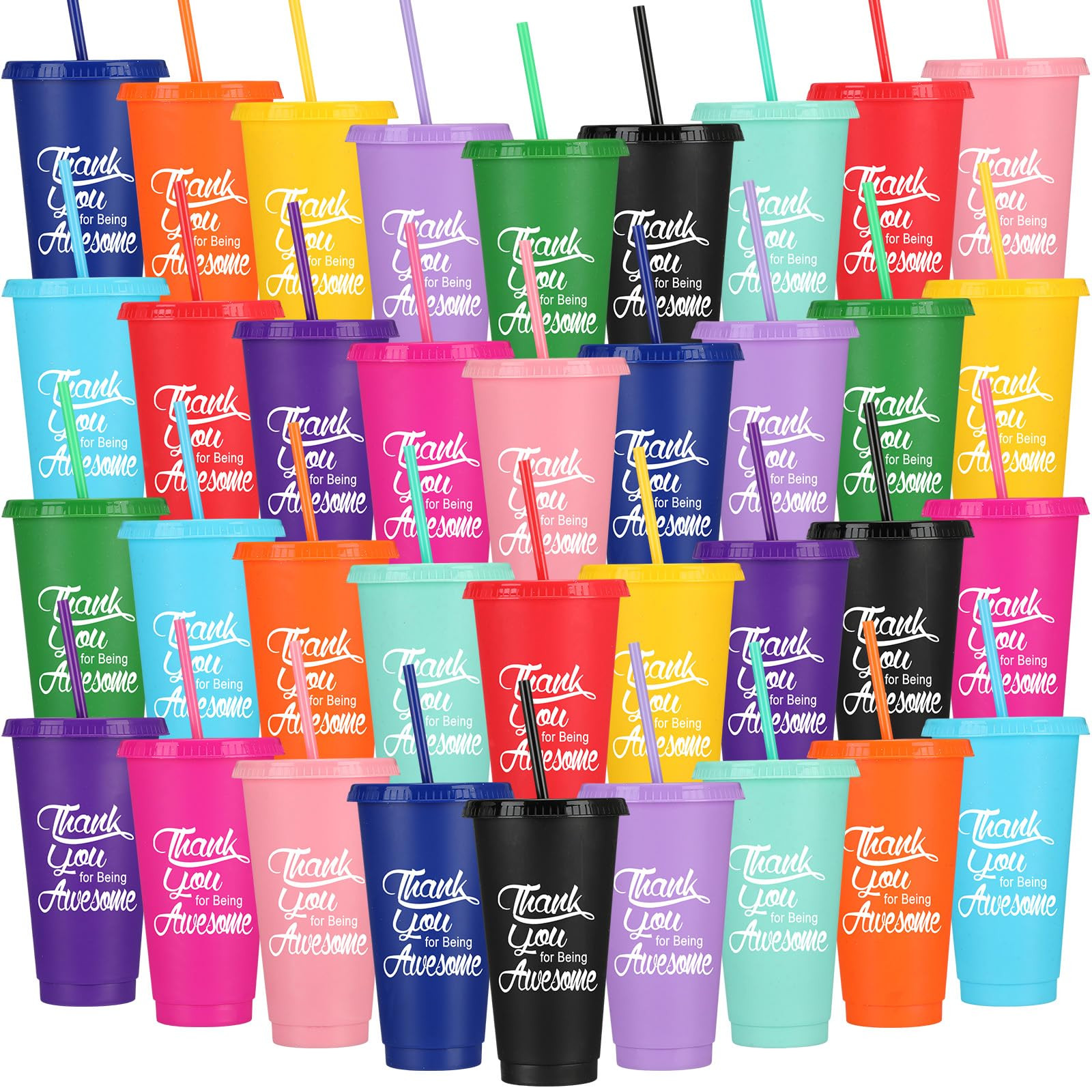 Sieral 36 piezas a granel regalos de agradecimiento 24 oz tazas de plástico tapas pajitas empleado Appre