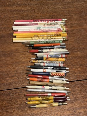 Lot of 32 Vintage Oil Gas Auto Farm Rural Advertising pencils & pens