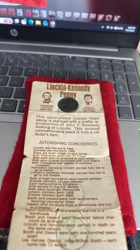 Red Unc 1973 Lincoln Kennedy Penny Astonishing Coincidences JFK Cent Card RD