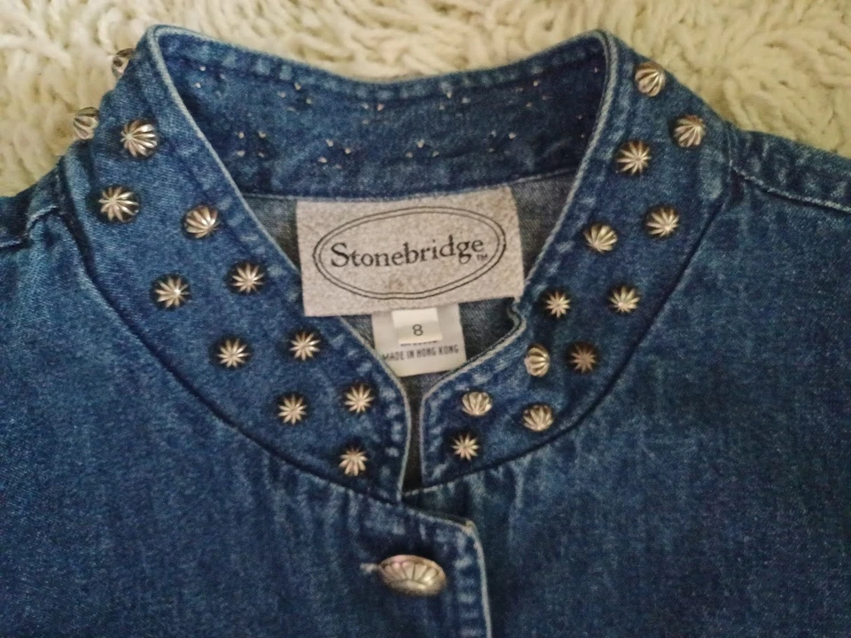 Vintage Stonebridge Women’s Western Denim Jacket Sz 8 Studded Concho Buttons Y2K - Image 2 of 4