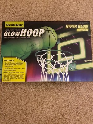 Brookstone Glow Hoop Door Basketball Set Breakaway Dunk Rim Glow In Dark