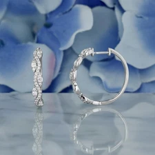 Women's Hoop Earring 14K White Gold Plated 2.00Ct Simulated Diamond Round Cut
