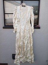 Vintage 1930s Liquid Satin Wedding Dress Runched Bodice/Sleeves; Size S