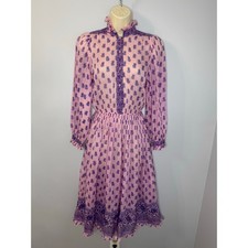 Vintage Ritu Kumar Judith Ann Cotton Floral Print Midi Dress Bohemian Sz XS