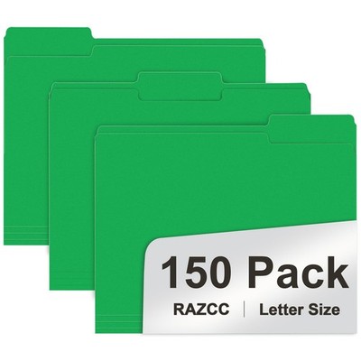File Folder, 150 Pack 1/3 Cut Tab File Folders Letter Size, Creen, Colored Fo...