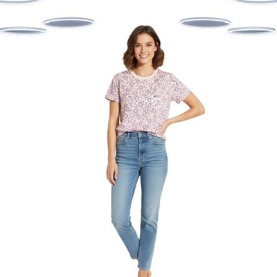 Ex Marks & Spencer Damen Top Dusty Rose Kurzarm Blumenmuster Jersey