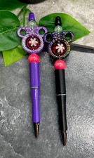 2 PC Handmade Beaded Black Ink Pen Set New Snowflake New A4933