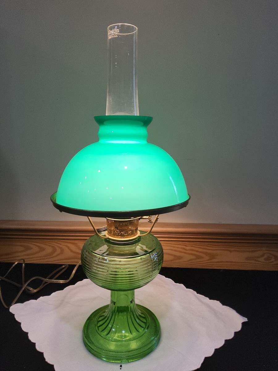 Aladdin B-81 Green Crystal Beehive Table Lamp Green Cased Shade