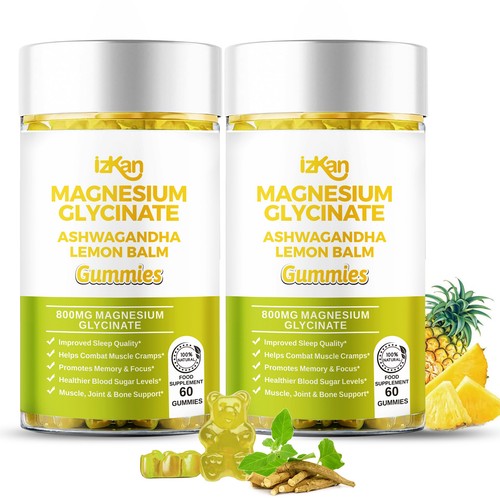Magnesium Glycinat Gummies 800mg mit Ashwagandha Zitronenmelisse 60 vegane Gummis - Bild 10 von 11