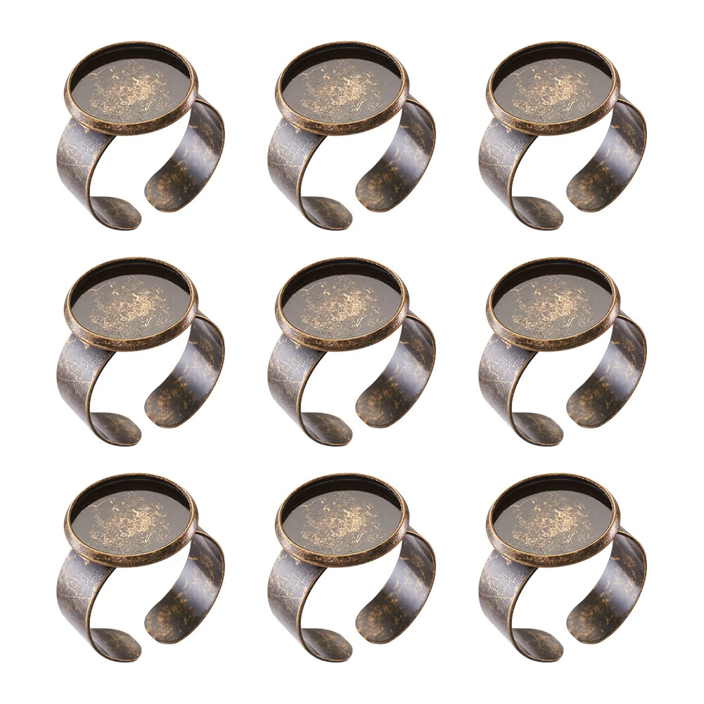 10X Antique Bronze Ring Shank Adjustable Pad Bases Blanks Round Tray 14mm