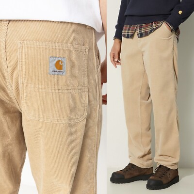 CARHARTT WIP Corduroy Khaki Simple Pants Straight Leg Baggy Skater Hippie Beige