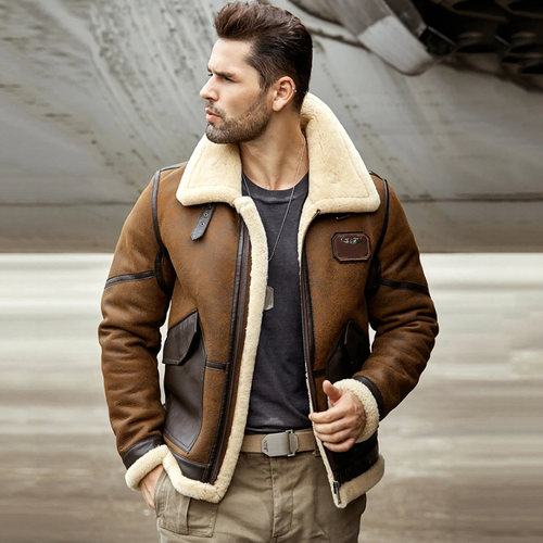 Denny&Dora Mens Shearling Jacket B3 Sheepskin Coat Airforce Flight Jacket S-XXL - Picture 7 of 21
