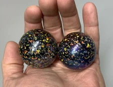 2 MAMMOTH 42mm GLITTERBOMB Marbles glass ball Metallic Iridescent Confetti HUGE