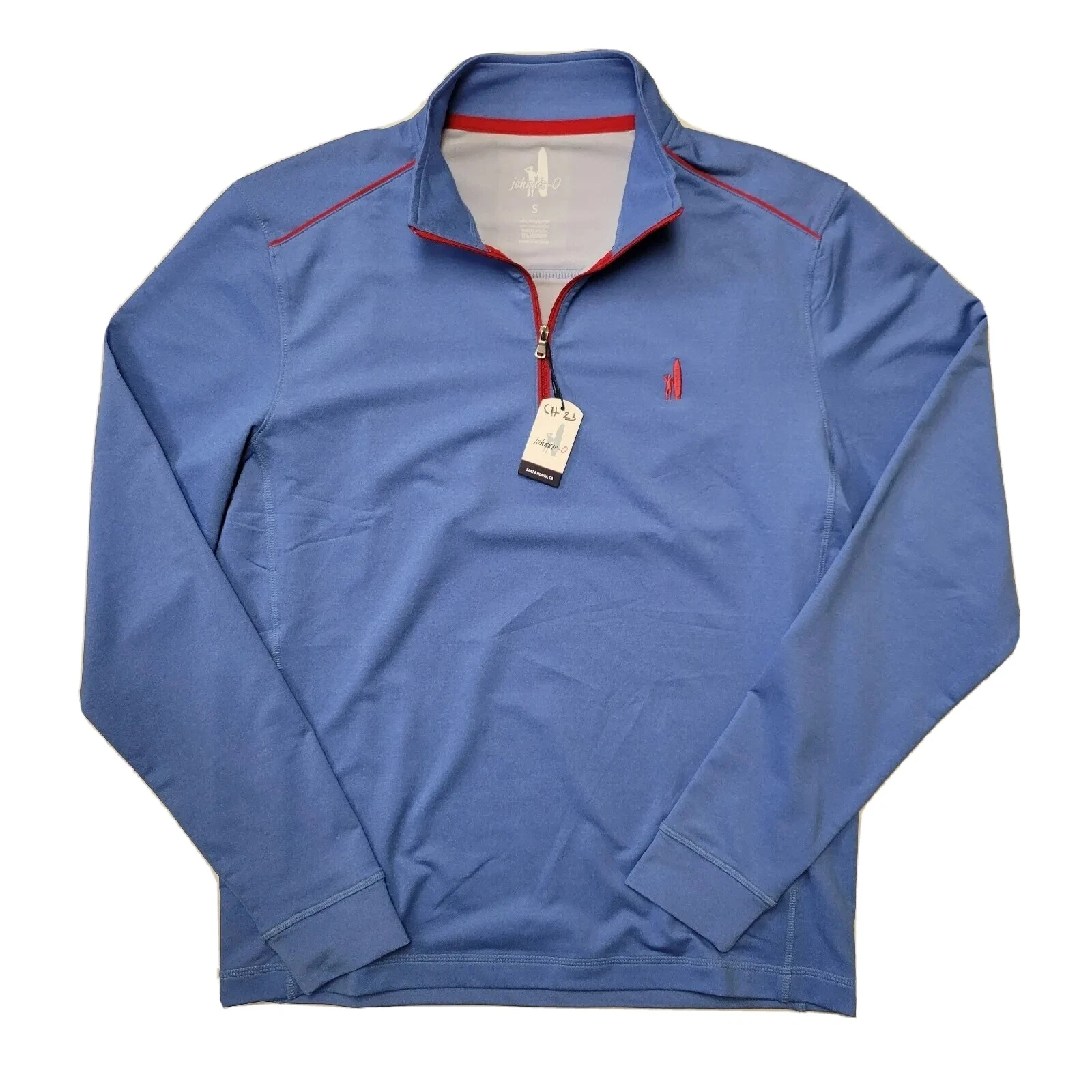 JOHNNIE-O LAMMIE Small Riptide Blue 1/4 Zip Long Sleeve Men's Activewear Shirt
