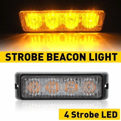 Amber 4 LED Flashing Strobe Beacon Light Kit For Tow Car Truck Trailer