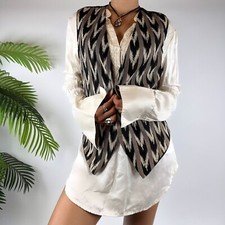 Vintage 90s Black Striped Indie Grunge Aztec Dark Academia Artsy Vest / Size: S