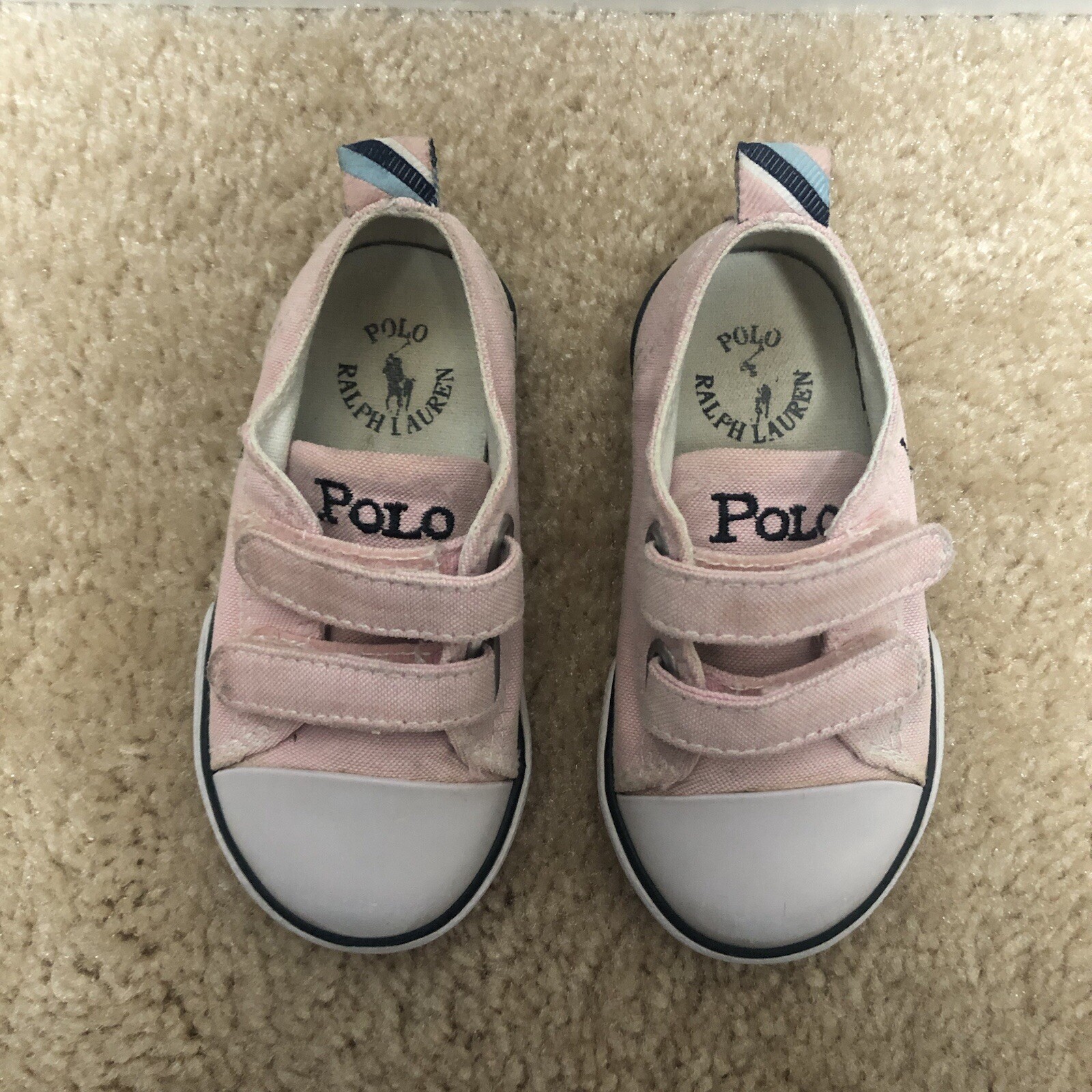 Polo Ralph Lauren bambino sneakers ragazza rosa tela taglia 5 pony gancio e passante