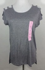 Active Life Womens Top Small Gray Yoga Fitness Cold Shoulder Cap Sleeve Shirt